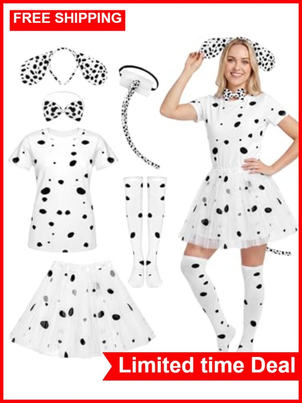 Dalmatian Costume Set Cosplay Accessories Women Halloween Tutu Skirt